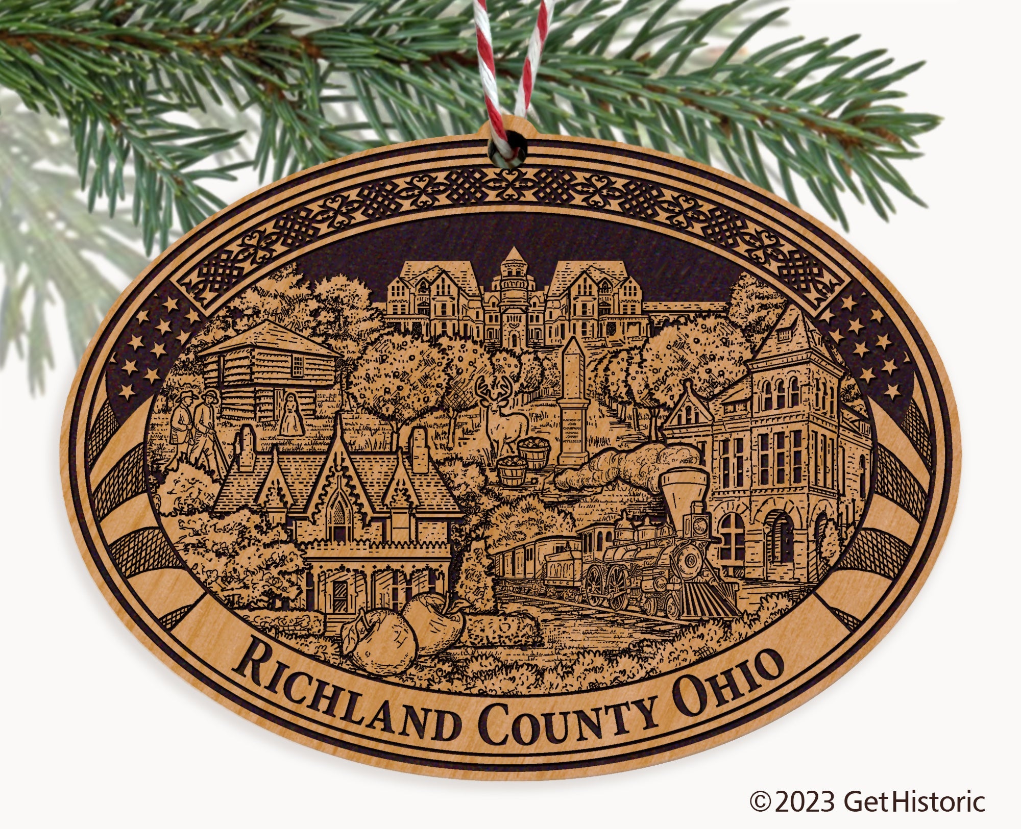 Richland County Ohio Engraved Natural Ornament