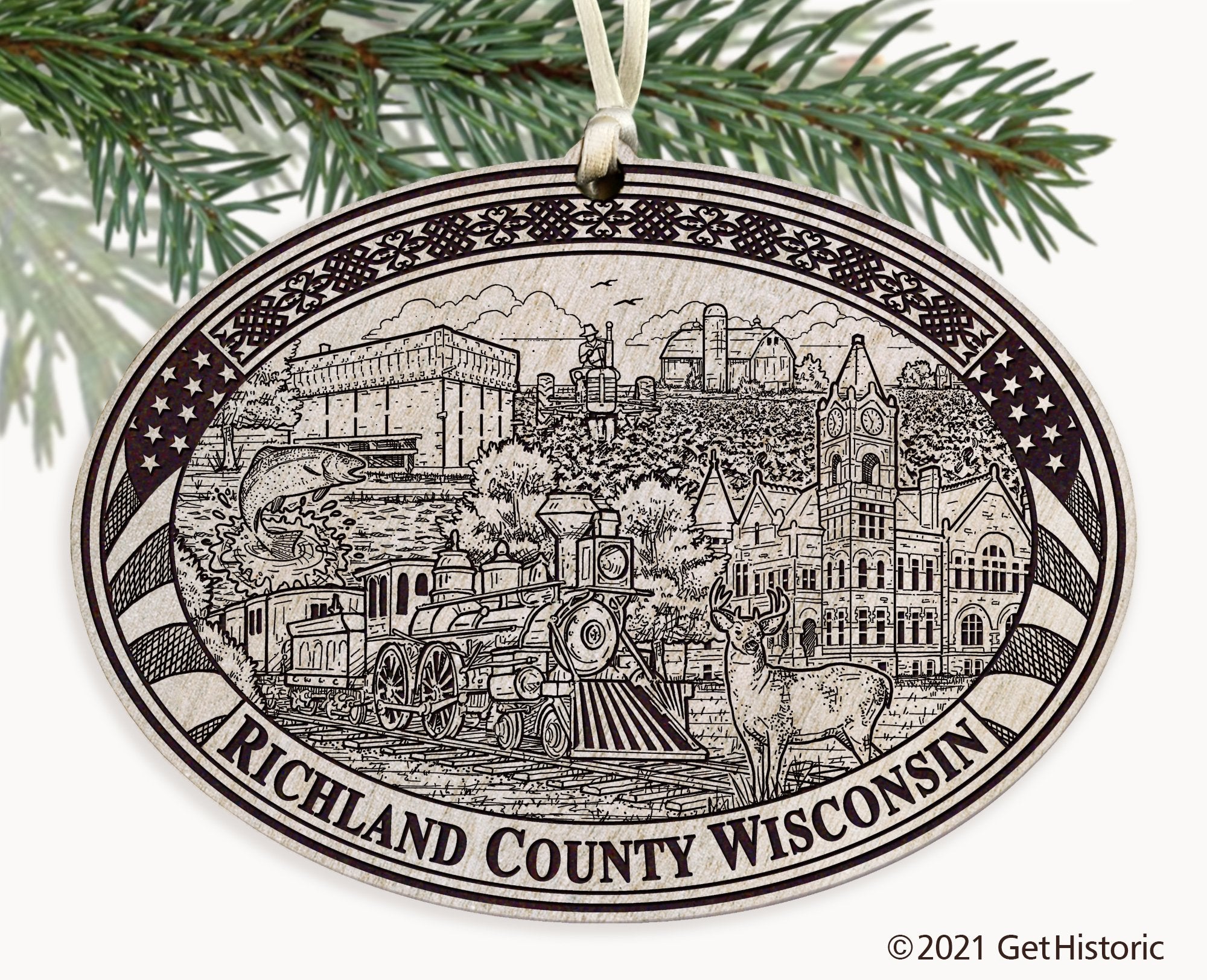 Richland County Wisconsin Engraved Ornament