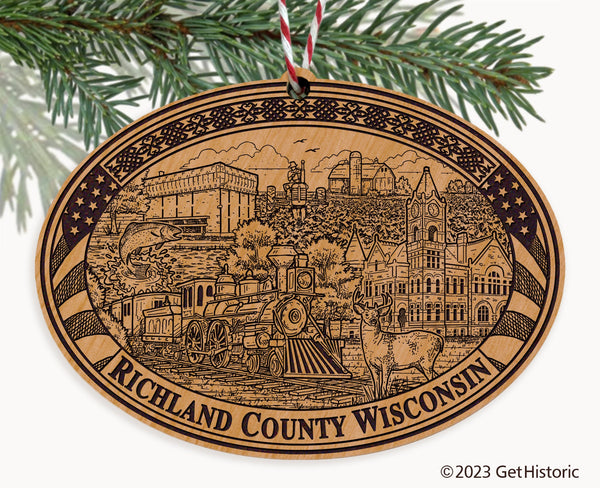 Richland County Wisconsin Engraved Natural Ornament