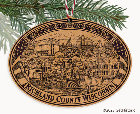 Richland County Wisconsin Engraved Natural Ornament