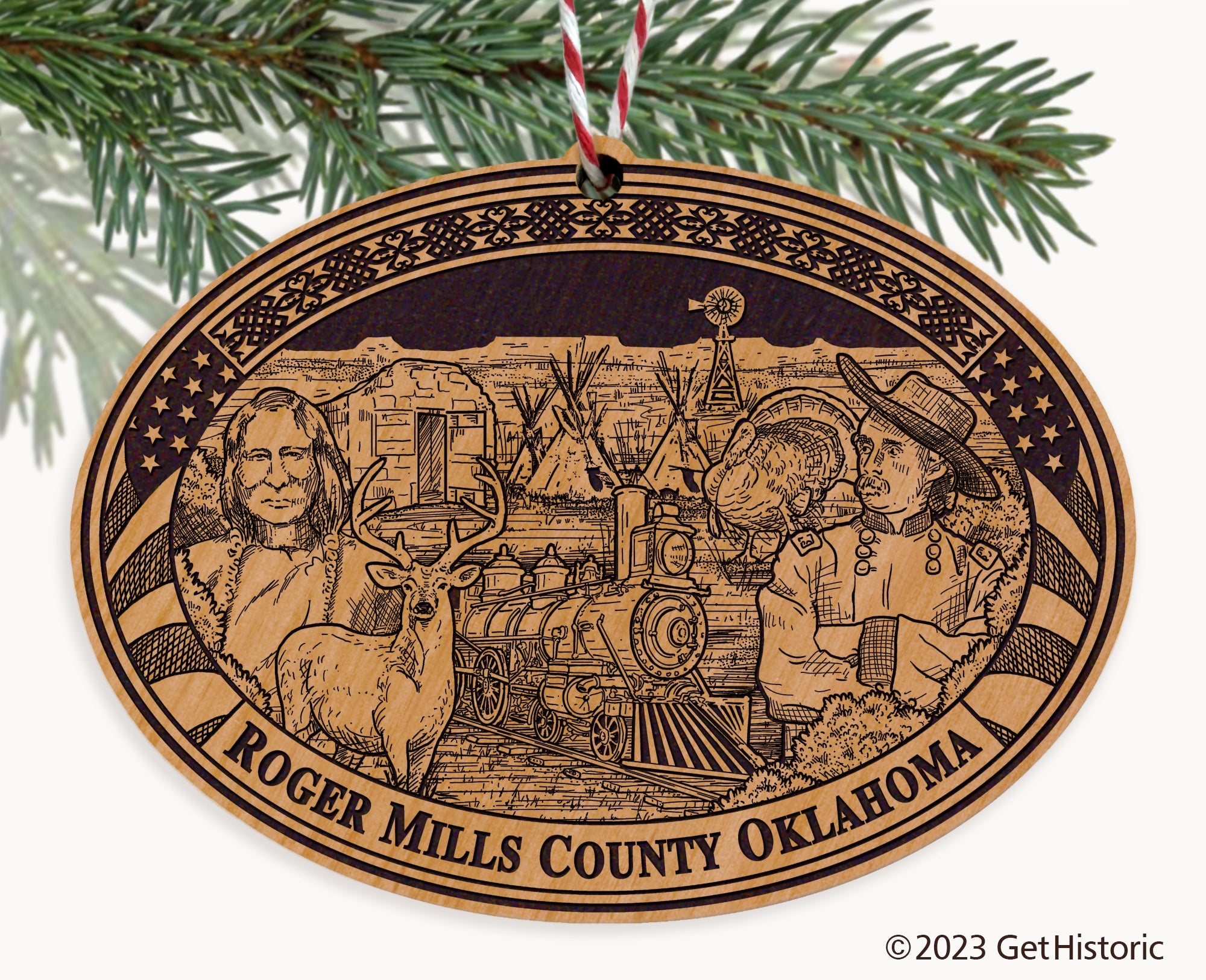 Roger Mills County Oklahoma Engraved Natural Ornament