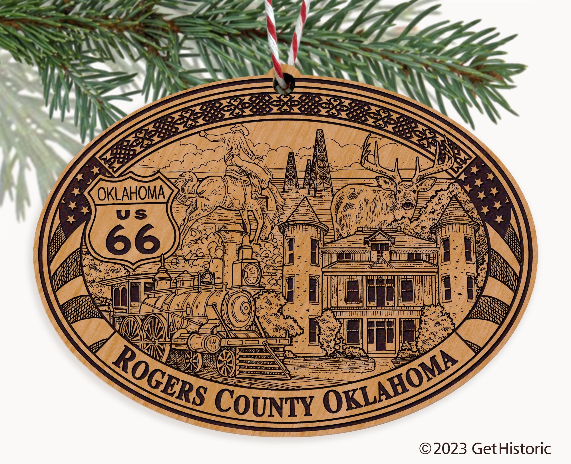 Rogers County Oklahoma Engraved Natural Ornament