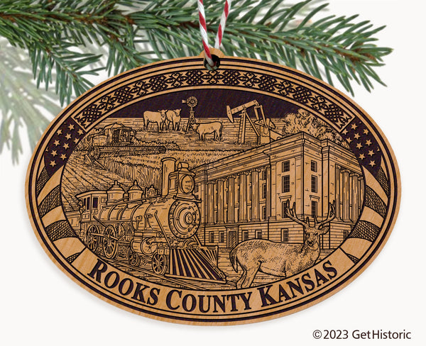 Rooks County Kansas Engraved Natural Ornament