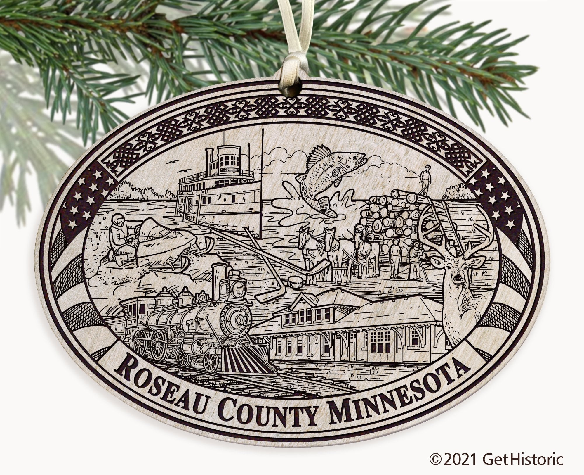 Roseau County Minnesota Engraved Ornament