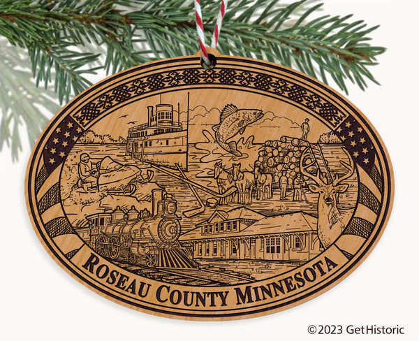 Roseau County Minnesota Engraved Natural Ornament