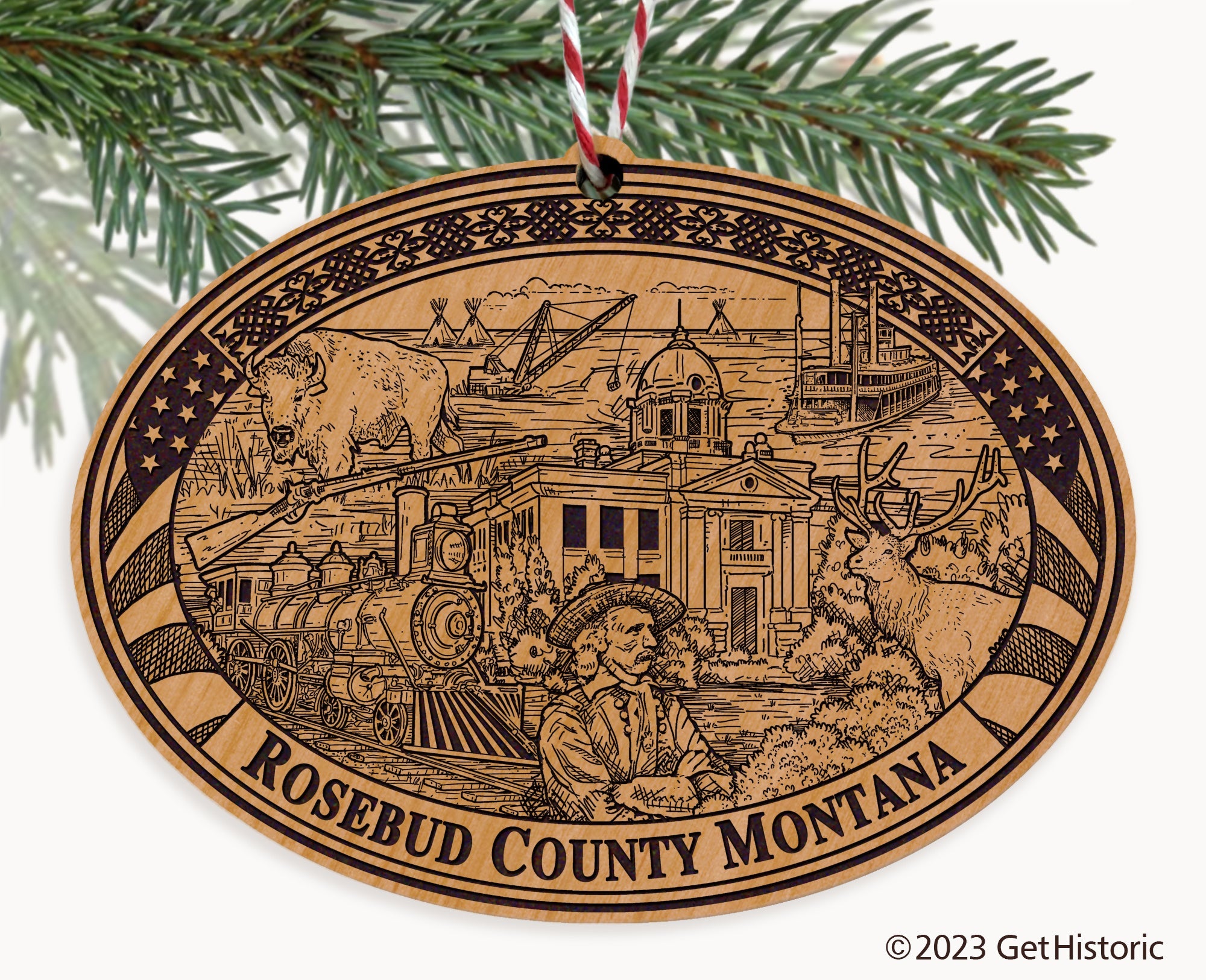 Rosebud County Montana Engraved Natural Ornament