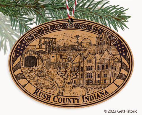 Rush County Indiana Engraved Natural Ornament