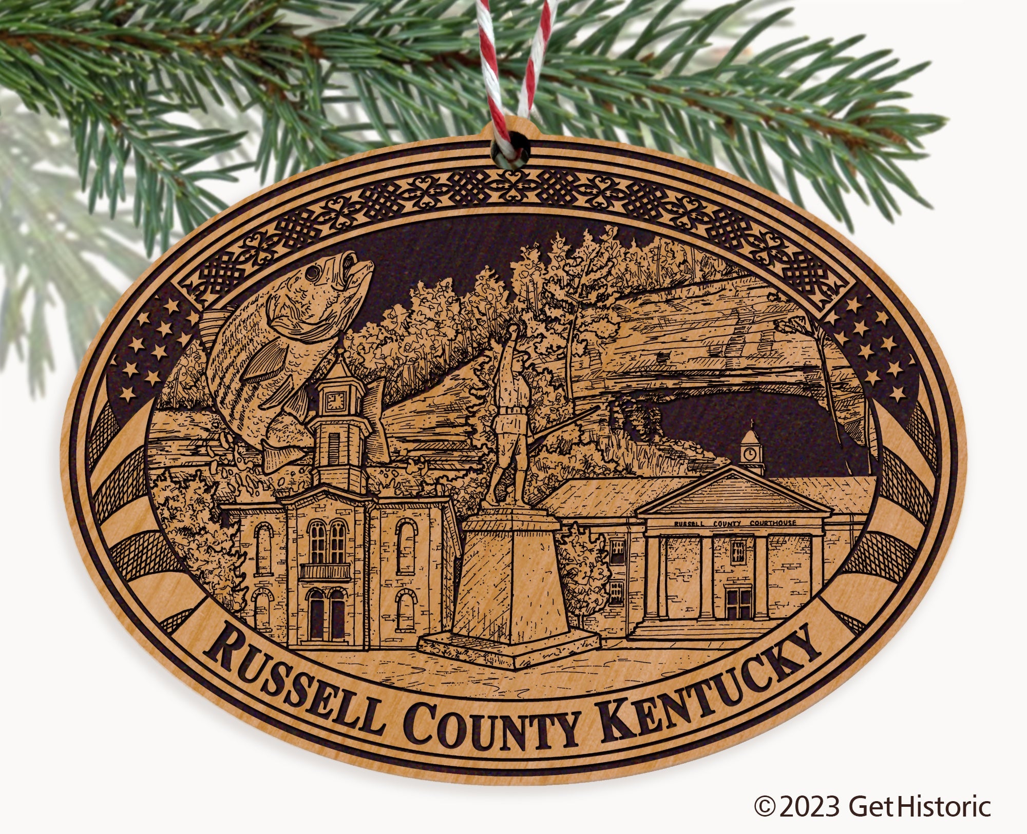 Russell County Kentucky Engraved Natural Ornament