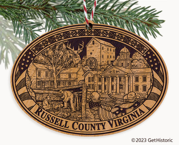 Russell County Virginia Engraved Natural Ornament