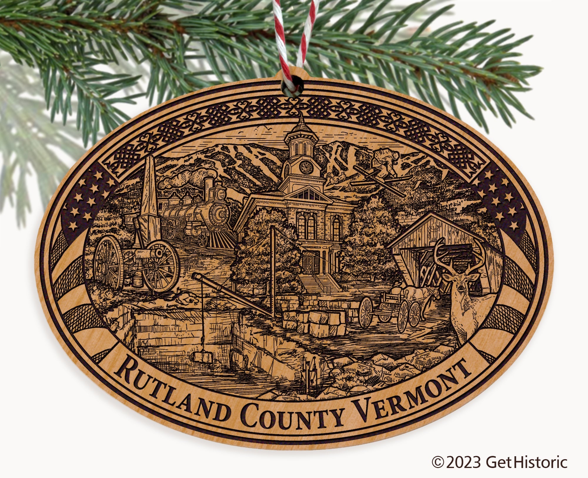 Rutland County Vermont Engraved Natural Ornament