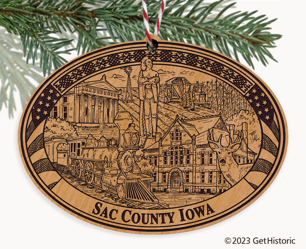 Sac County Iowa Engraved Natural Ornament