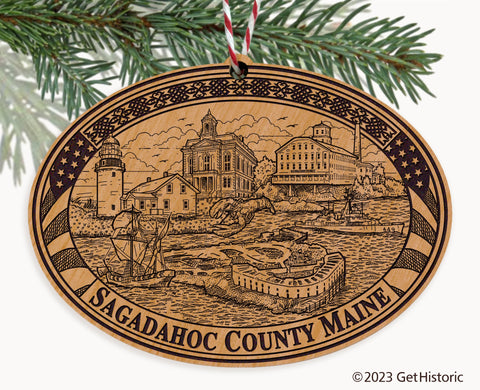 Sagadahoc County Maine Engraved Natural Ornament