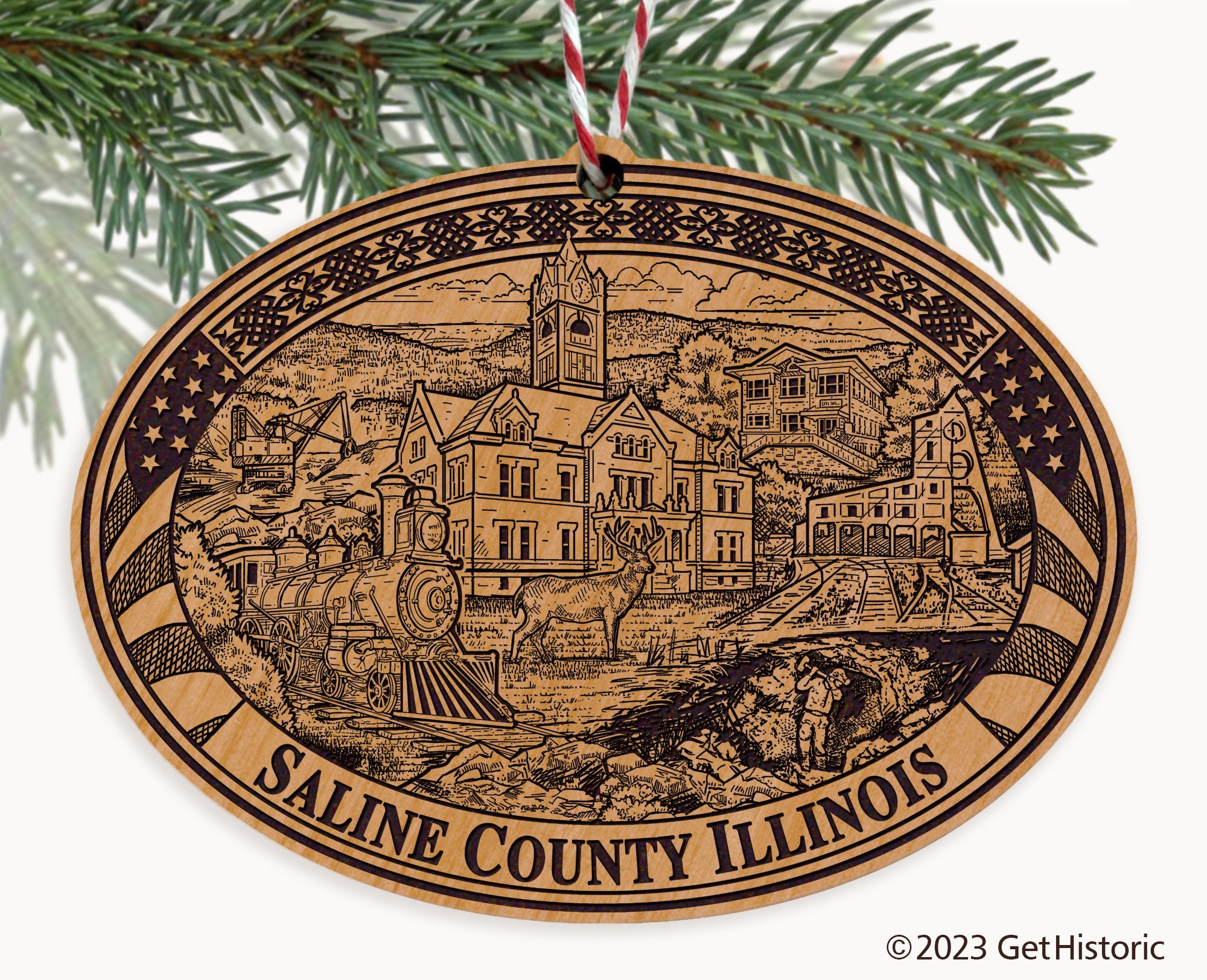 Saline County Illinois Engraved Natural Ornament