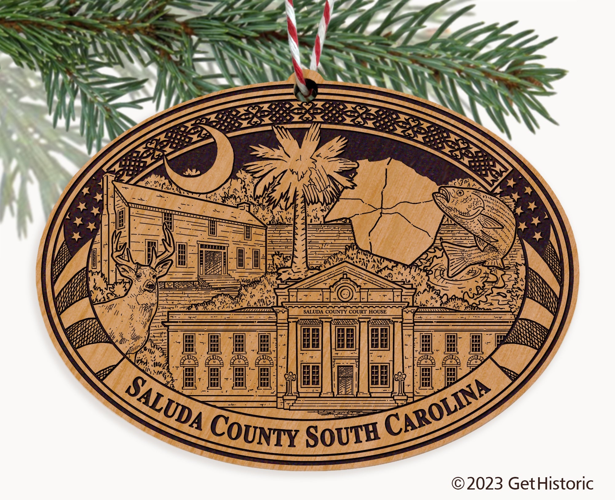 Saluda County South Carolina Engraved Natural Ornament