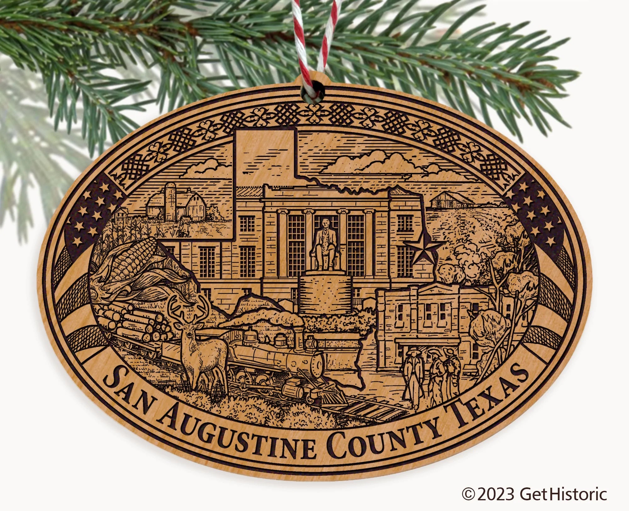 San Augustine County Texas Engraved Natural Ornament