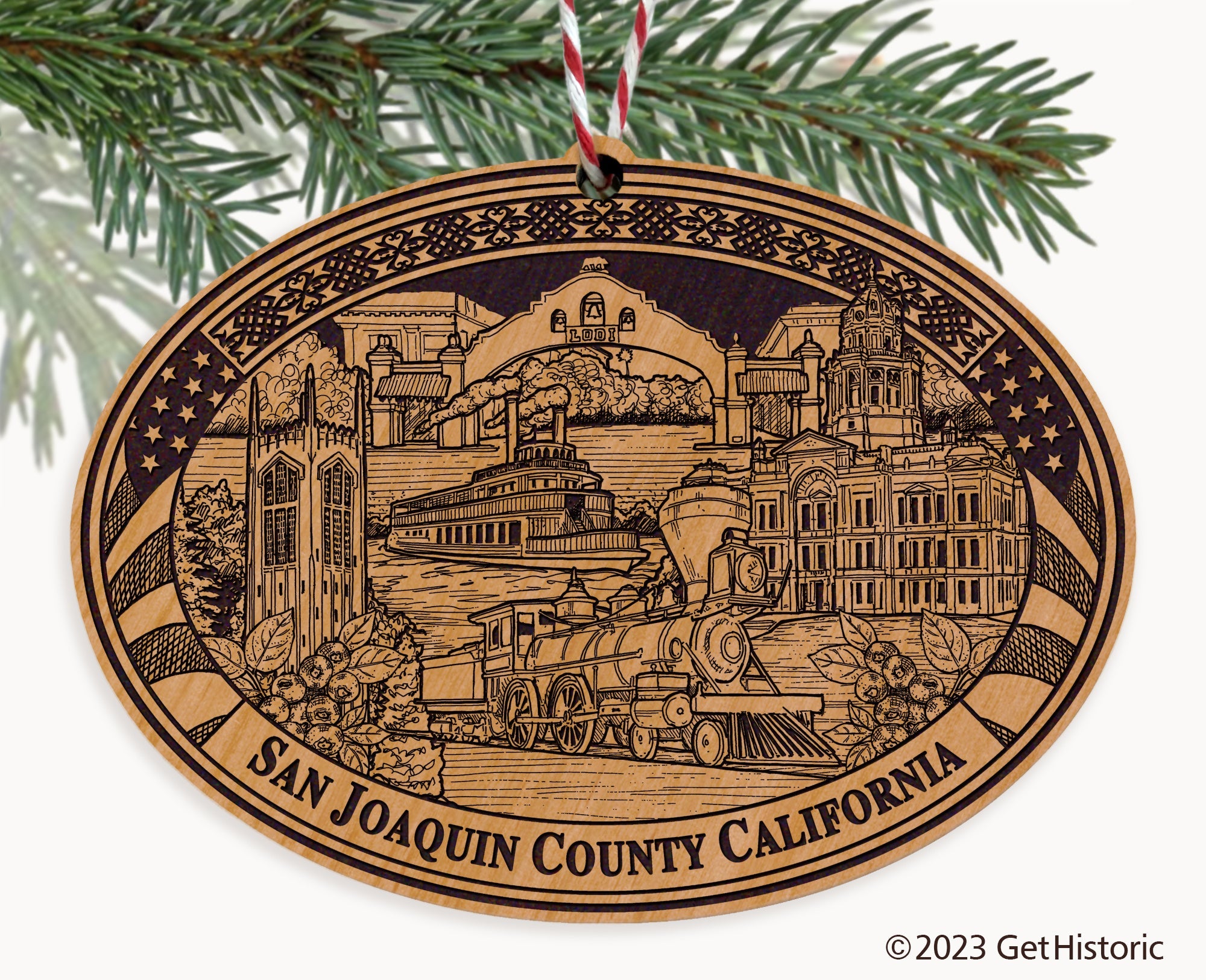 San Joaquin County California Engraved Natural Ornament