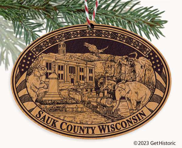 Sauk County Wisconsin Engraved Natural Ornament