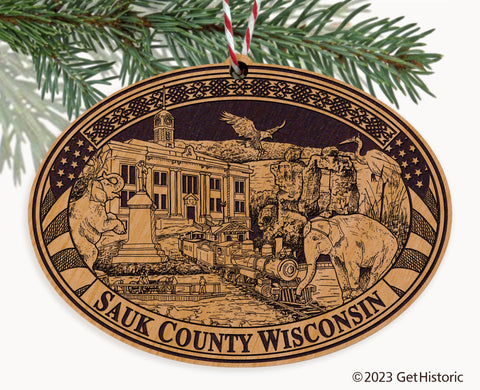 Sauk County Wisconsin Engraved Natural Ornament