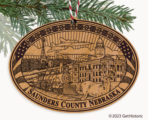 Saunders County Nebraska Engraved Natural Ornament