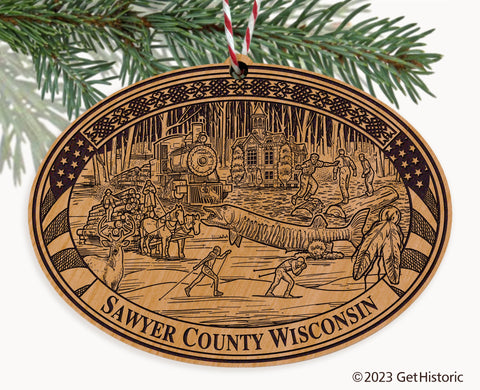 Sawyer County Wisconsin Engraved Natural Ornament
