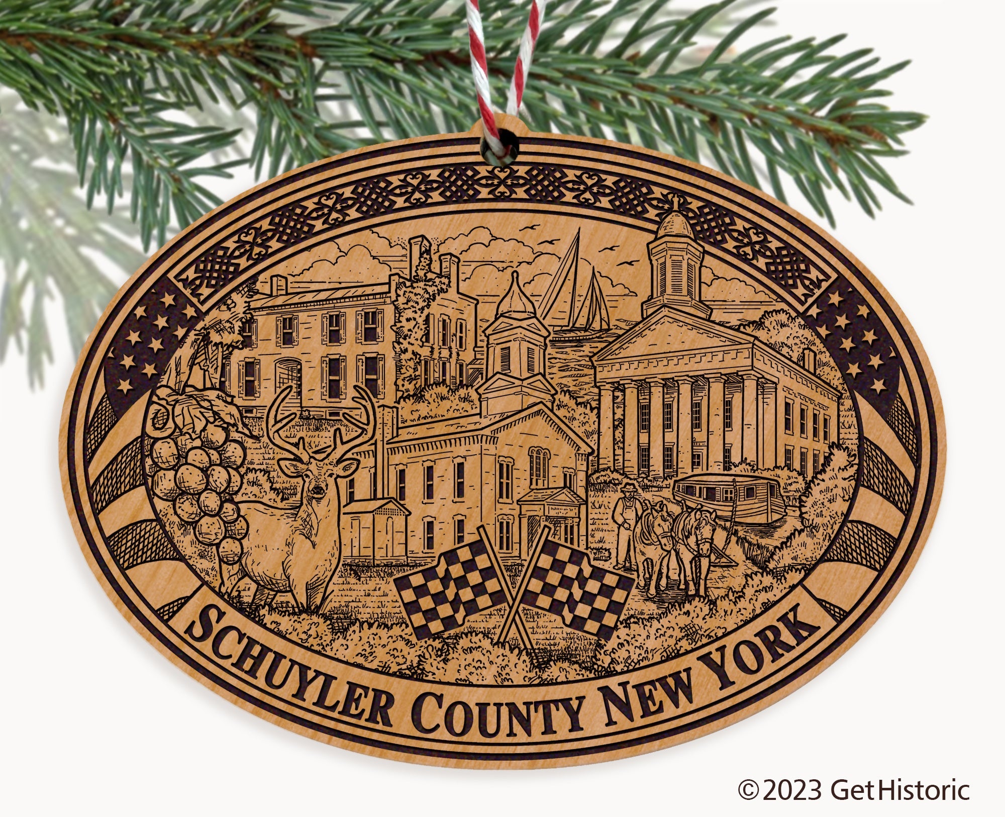Schuyler County New York Engraved Natural Ornament