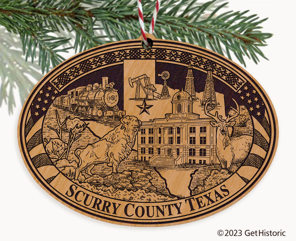 Scurry County Texas Engraved Natural Ornament