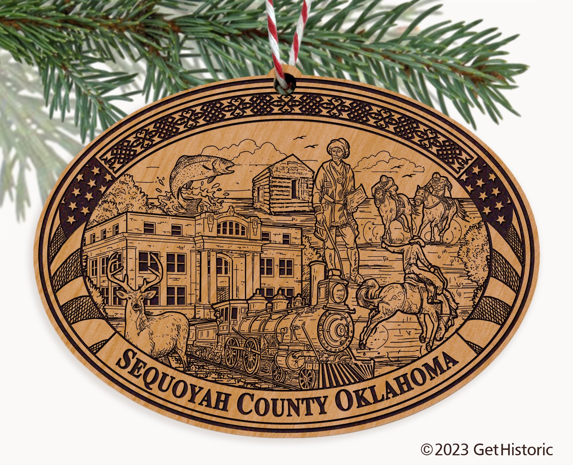Sequoyah County Oklahoma Engraved Natural Ornament