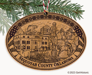 Sequoyah County Oklahoma Engraved Natural Ornament