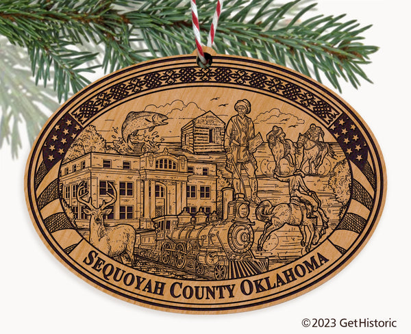 Sequoyah County Oklahoma Engraved Natural Ornament