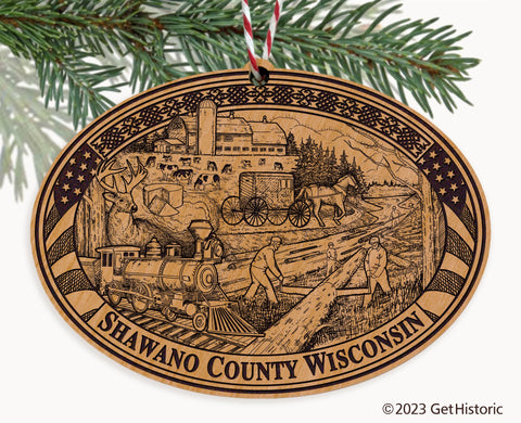 Shawano County Wisconsin Engraved Natural Ornament