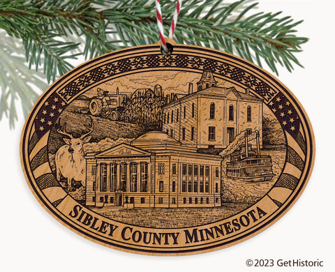 Sibley County Minnesota Engraved Natural Ornament