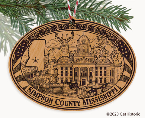 Simpson County Mississippi Engraved Natural Ornament