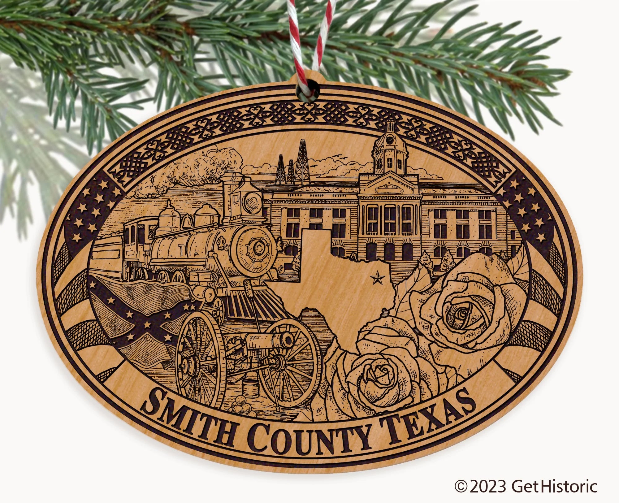 Smith County Texas Engraved Natural Ornament