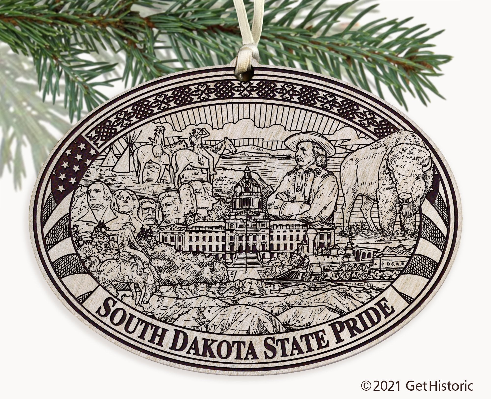 South Dakota State Engraved Ornament
