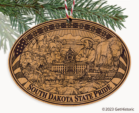 South Dakota State Natural Wood Engraved Ornament