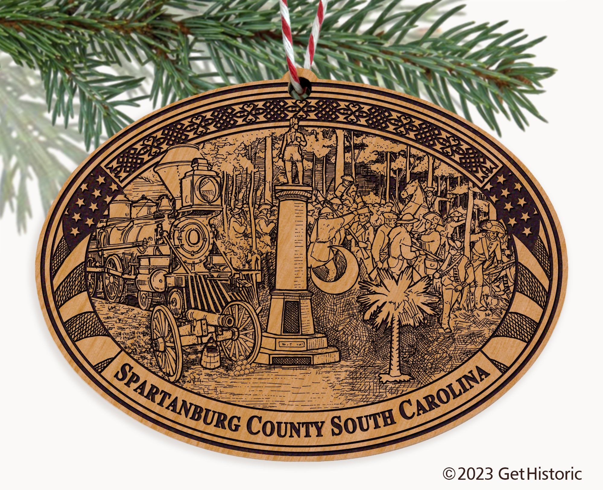 Spartanburg County South Carolina Engraved Natural Ornament