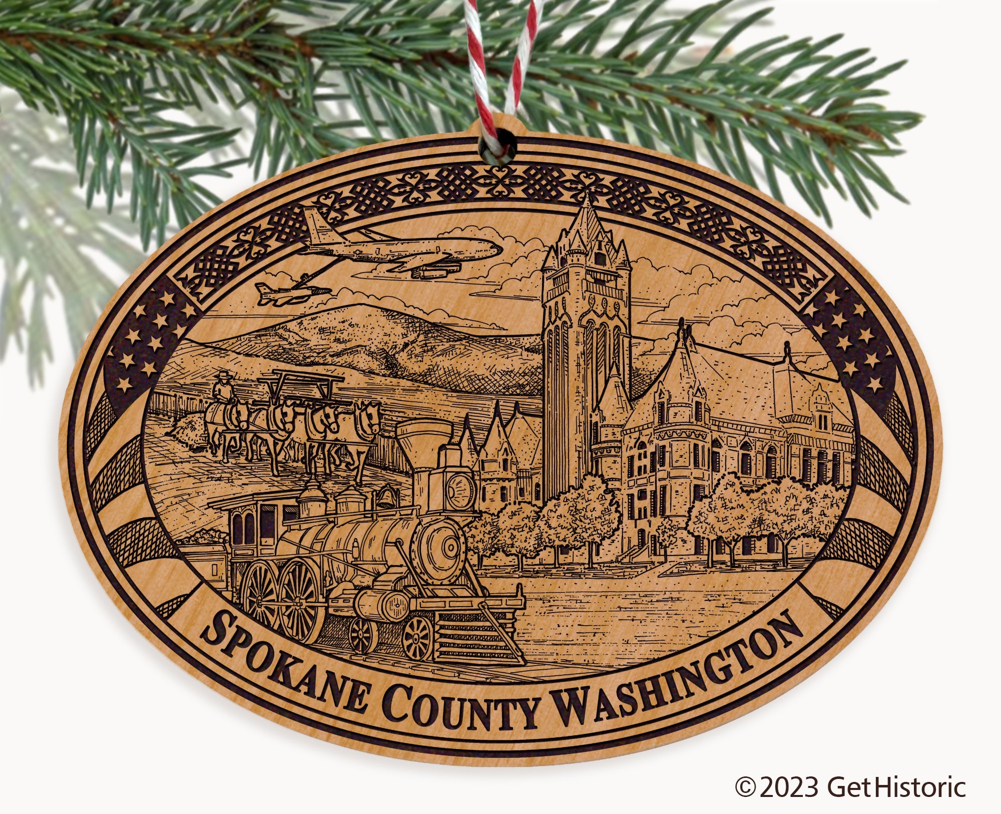 Spokane County Washington Engraved Natural Ornament