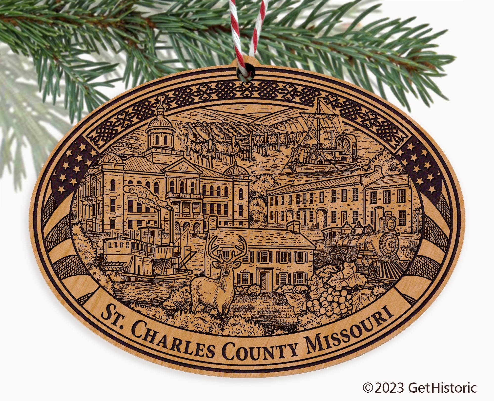 St. Charles County Missouri Engraved Natural Ornament