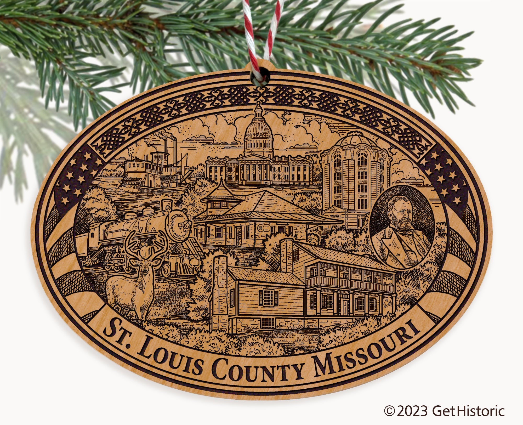 St. Louis County Missouri Engraved Natural Ornament