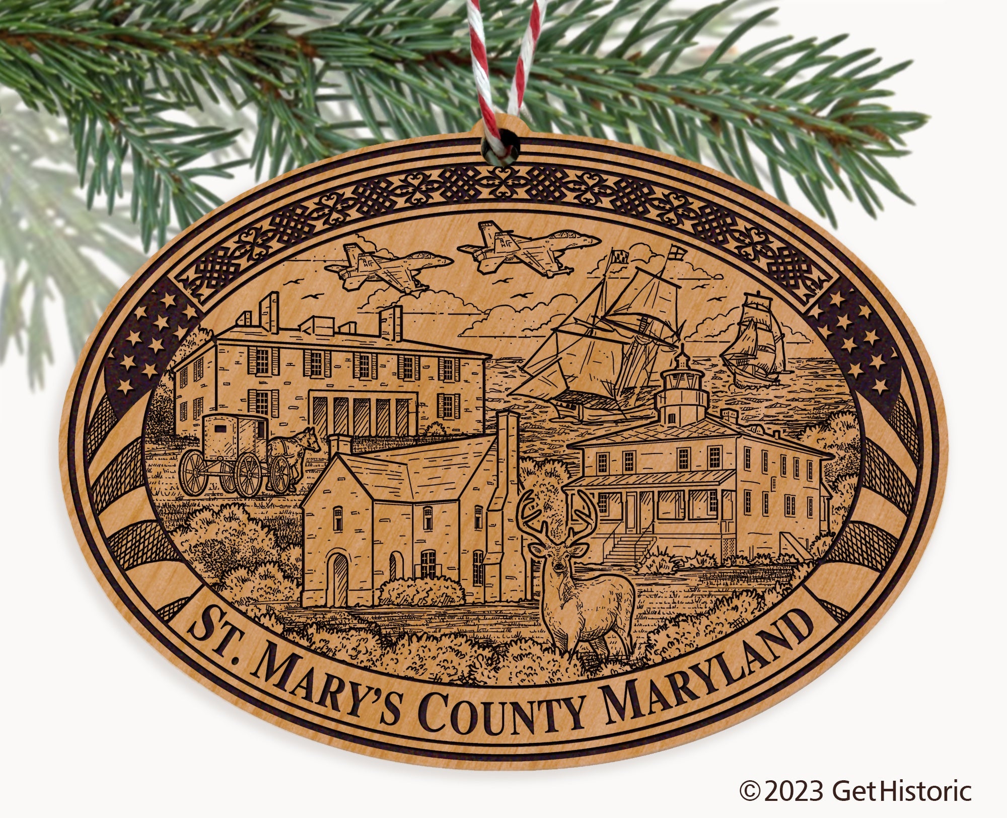 St. Mary's County Maryland Engraved Natural Ornament