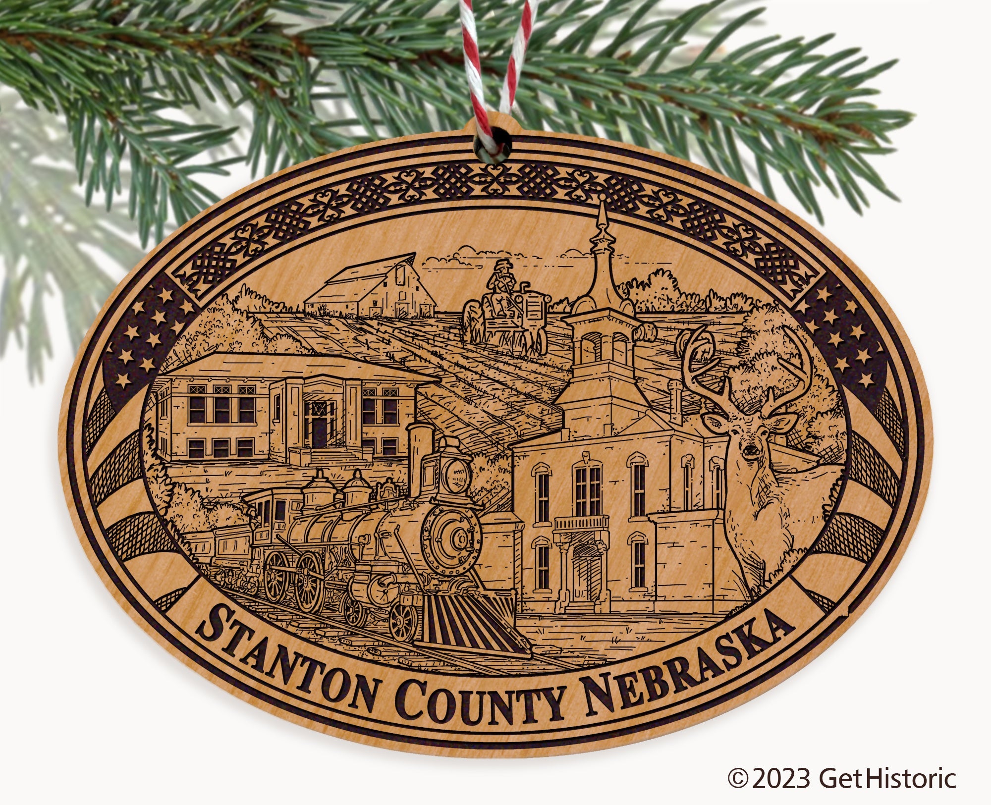 Stanton County Nebraska Engraved Natural Ornament