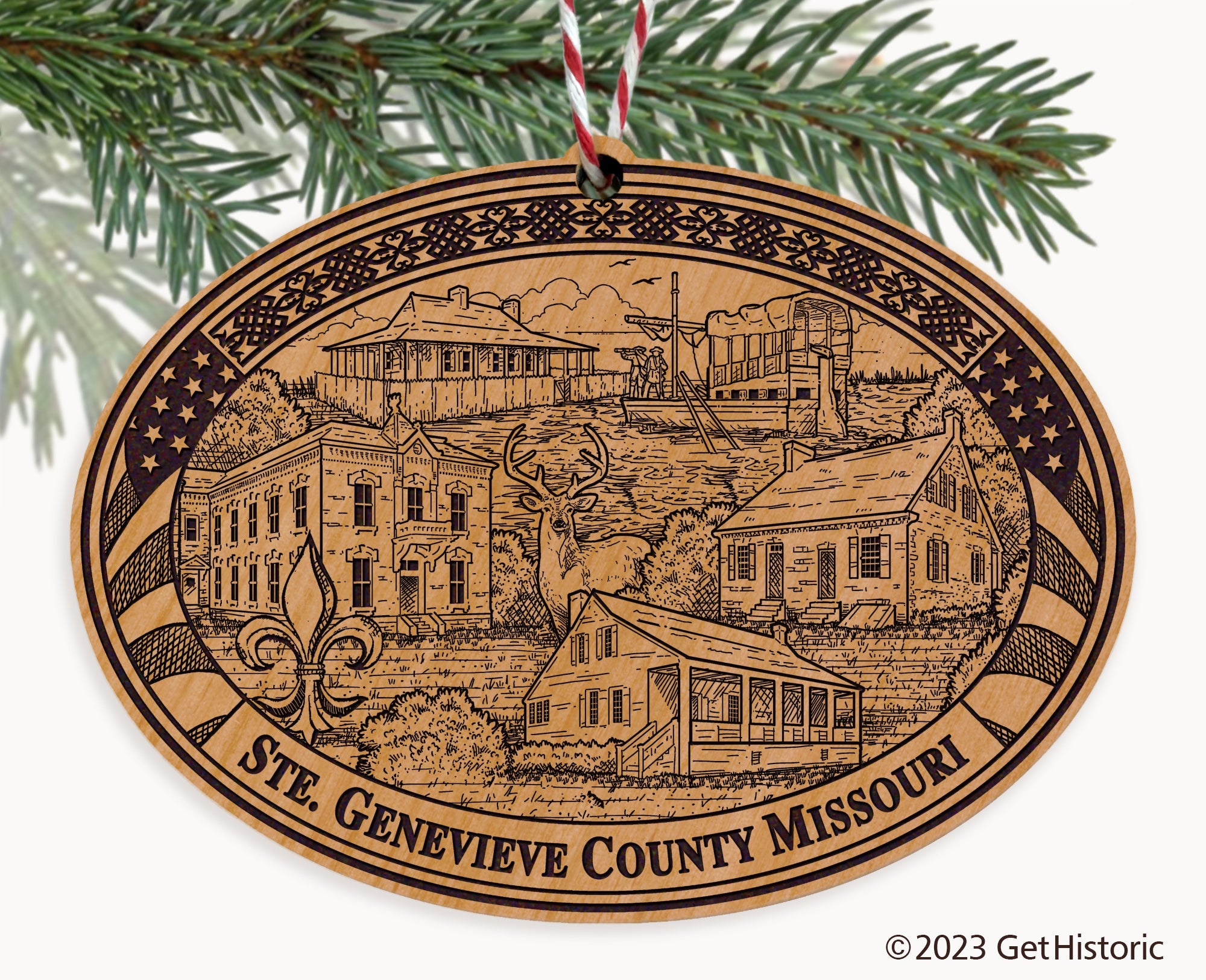 Ste. Genevieve County Missouri Engraved Natural Ornament