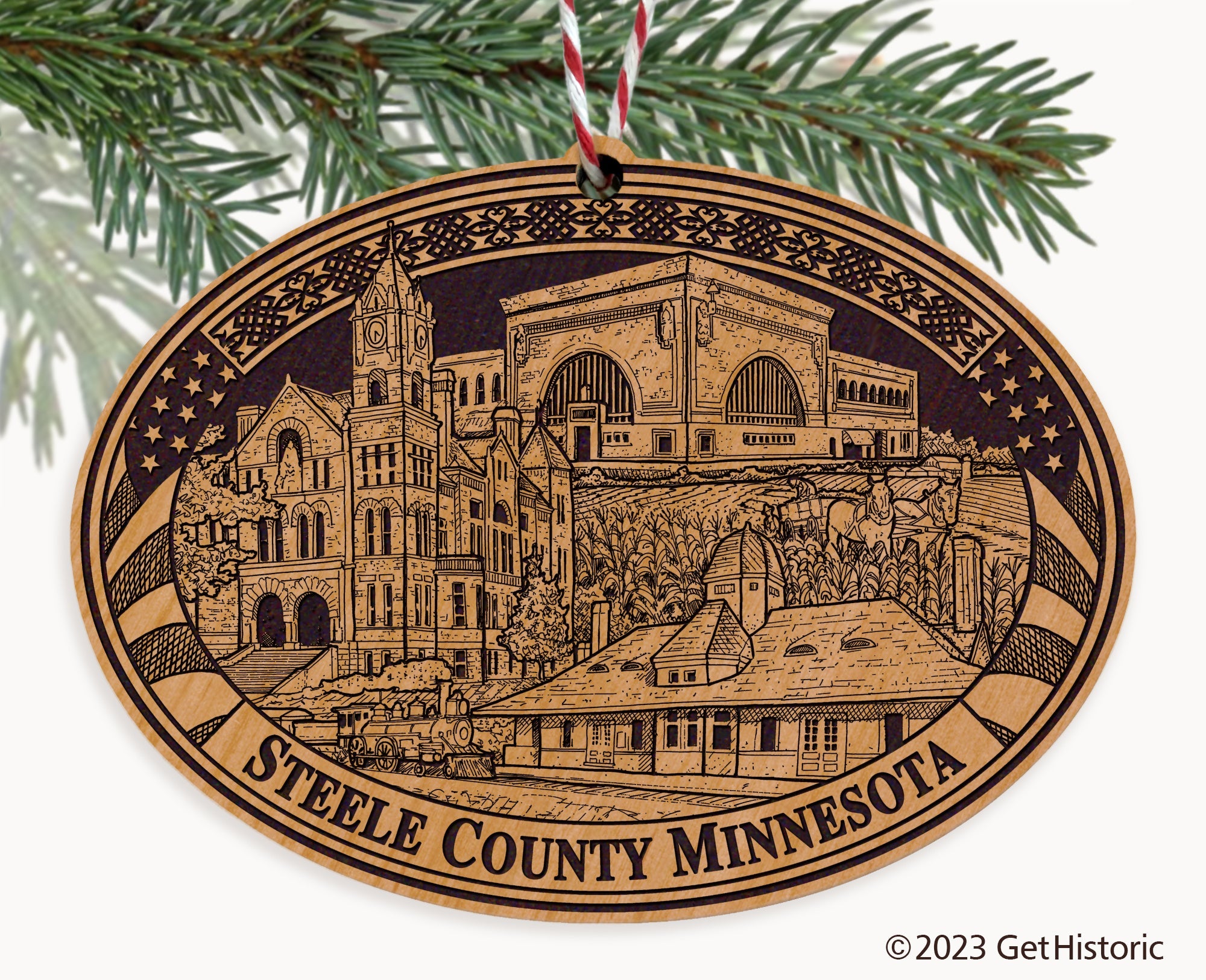 Steele County Minnesota Engraved Natural Ornament