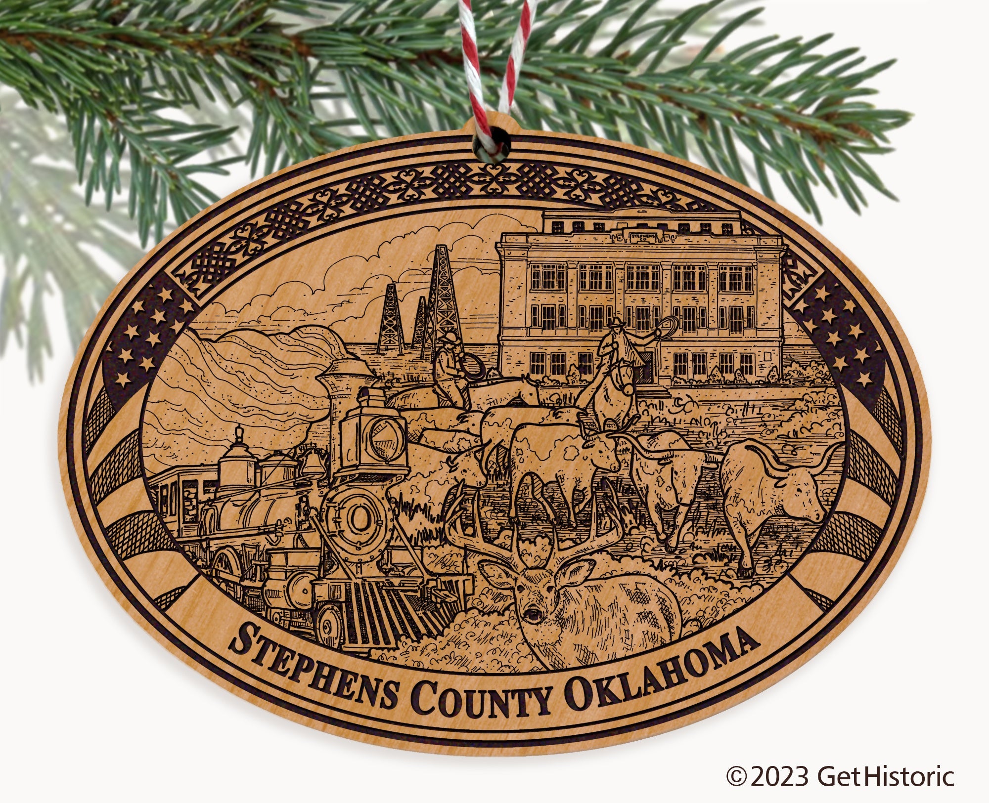 Stephens County Oklahoma Engraved Natural Ornament