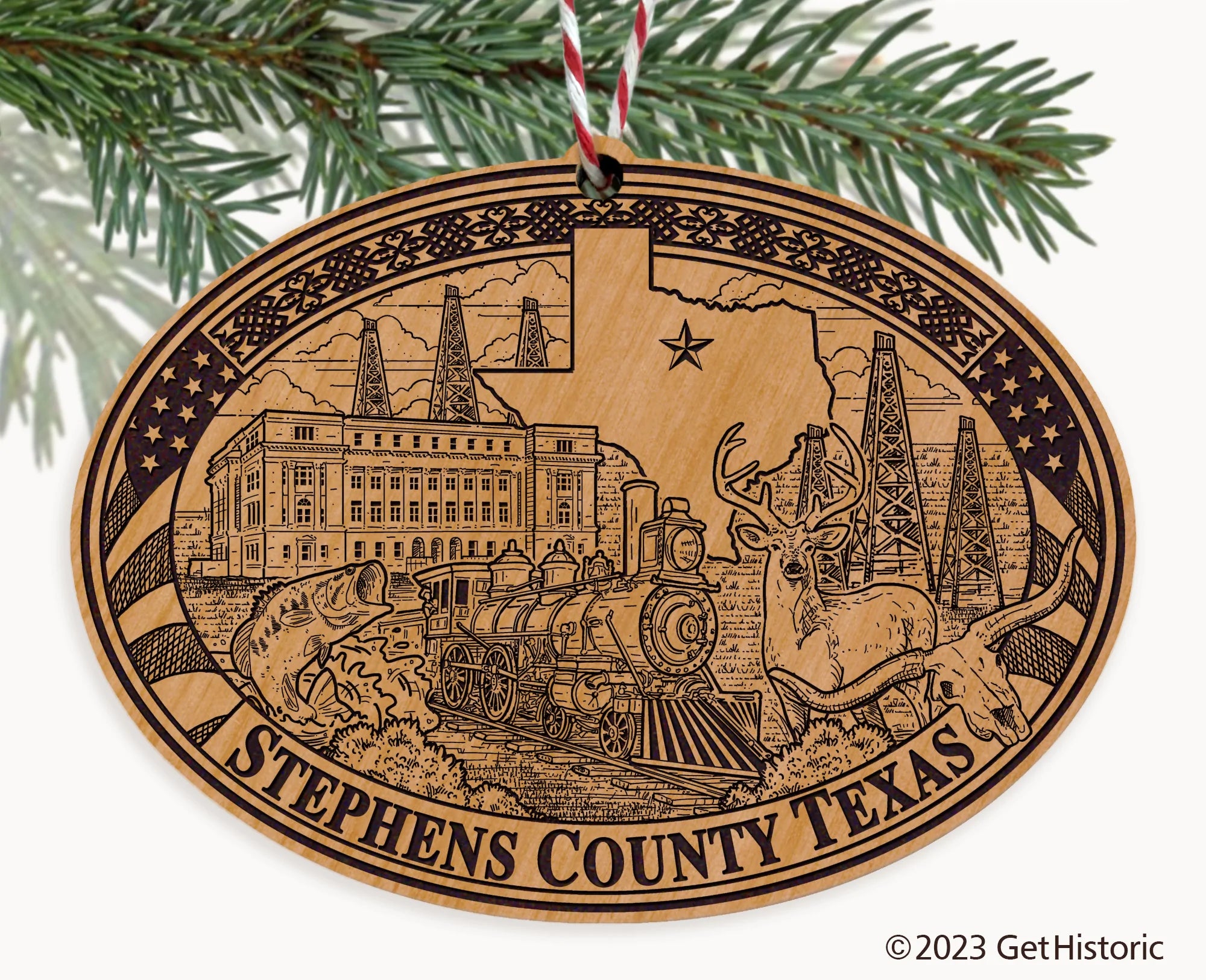 Stephens County Texas Engraved Natural Ornament