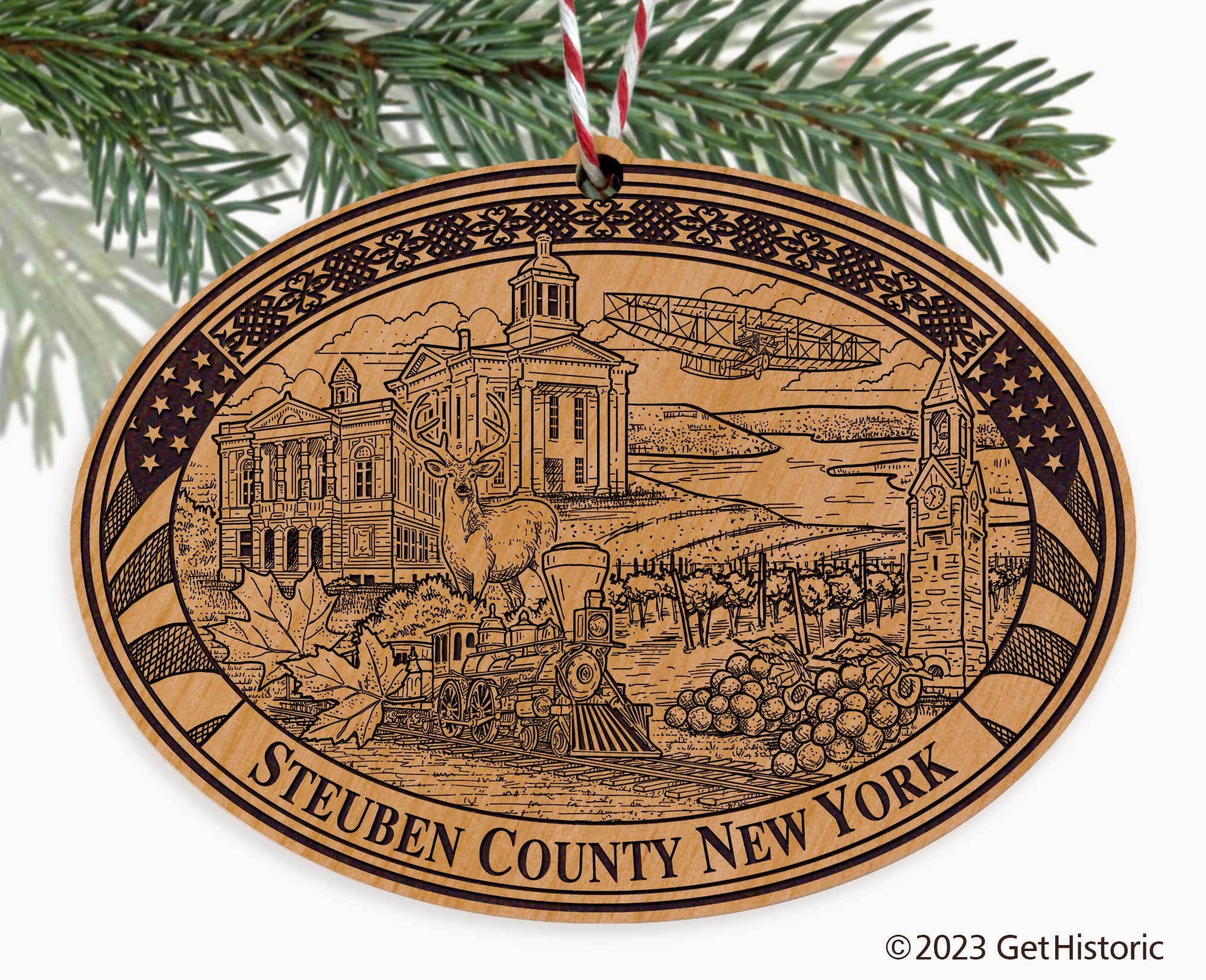 Steuben County New York Engraved Natural Ornament
