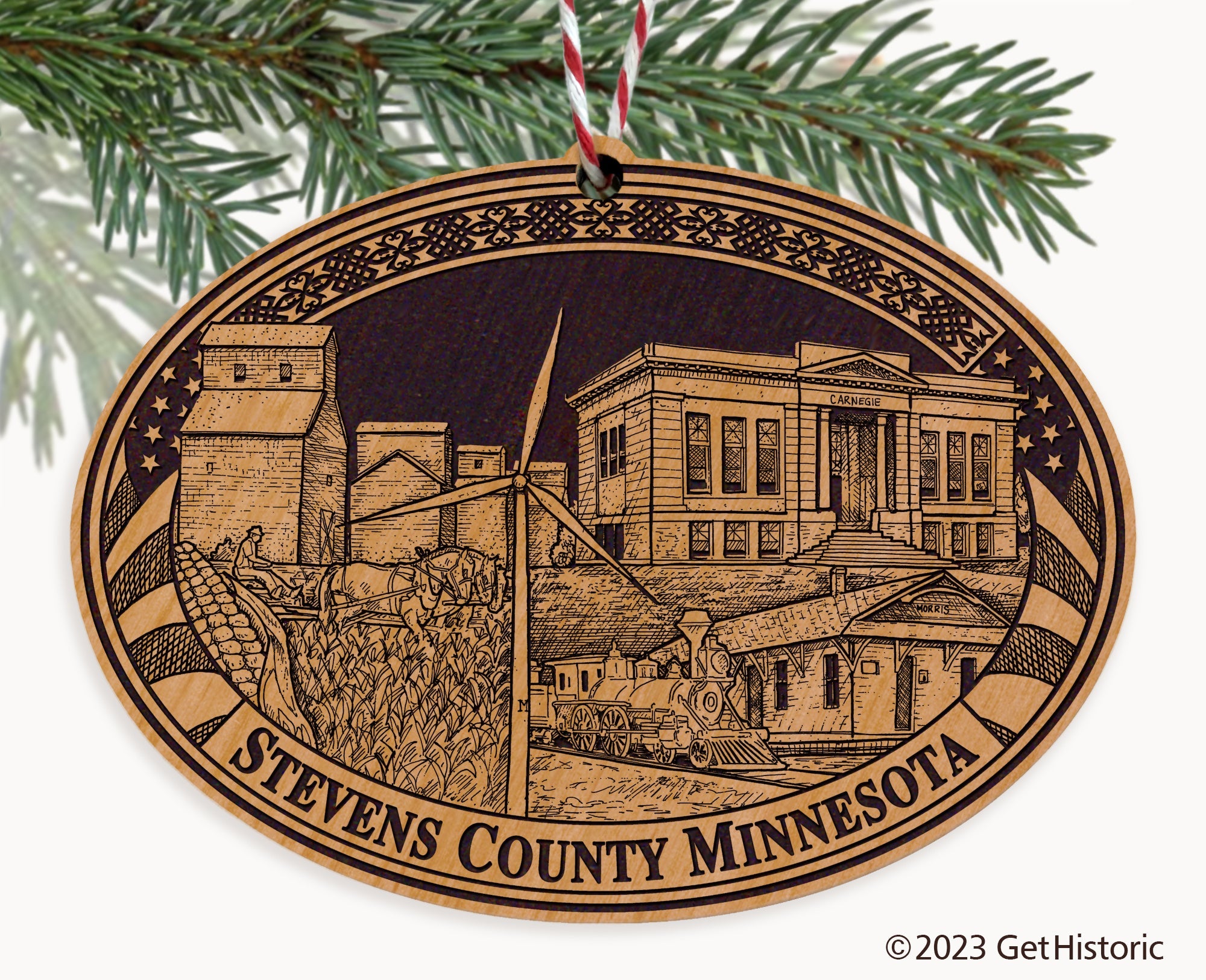 Stevens County Minnesota Engraved Natural Ornament