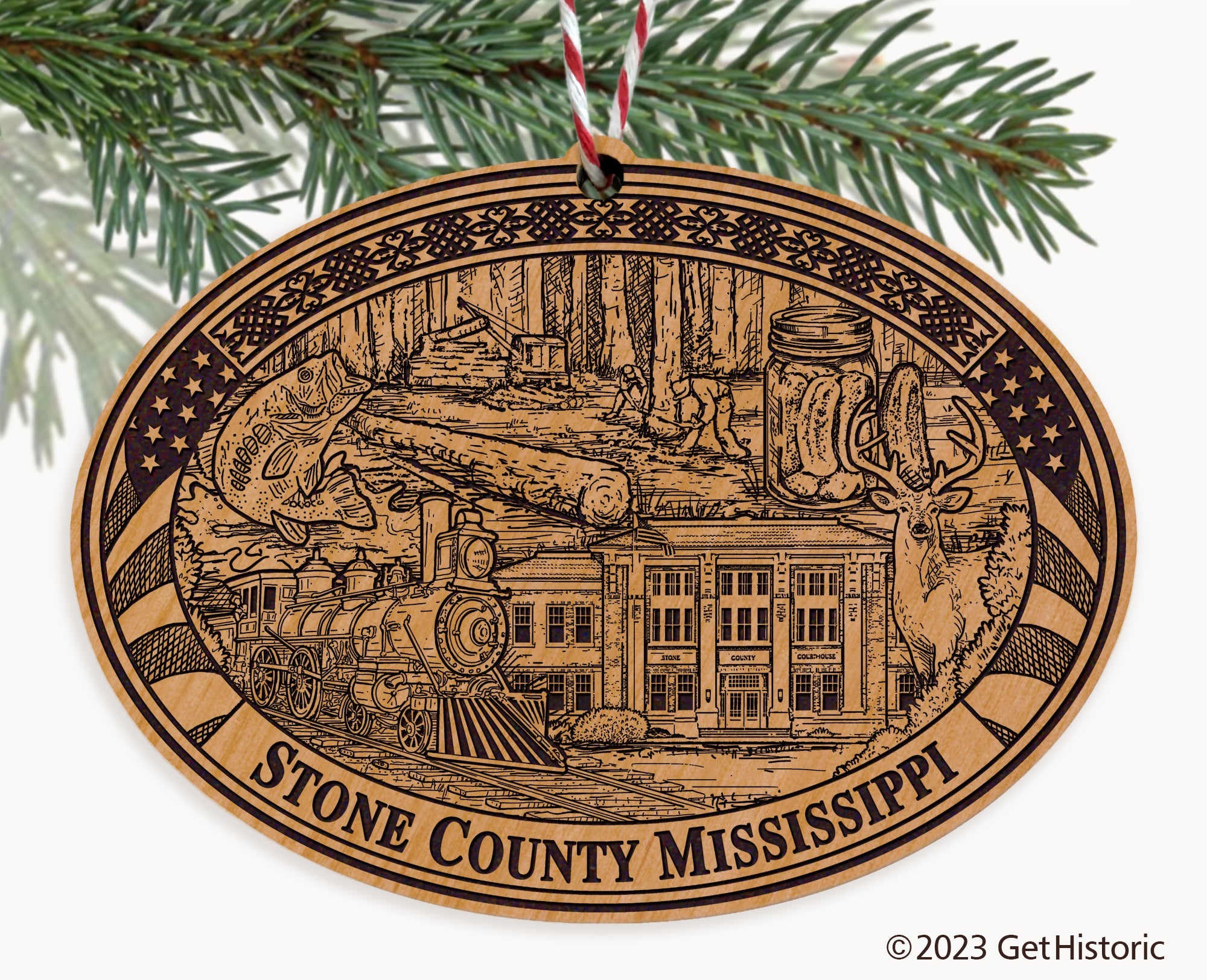 Stone County Mississippi Engraved Natural Ornament