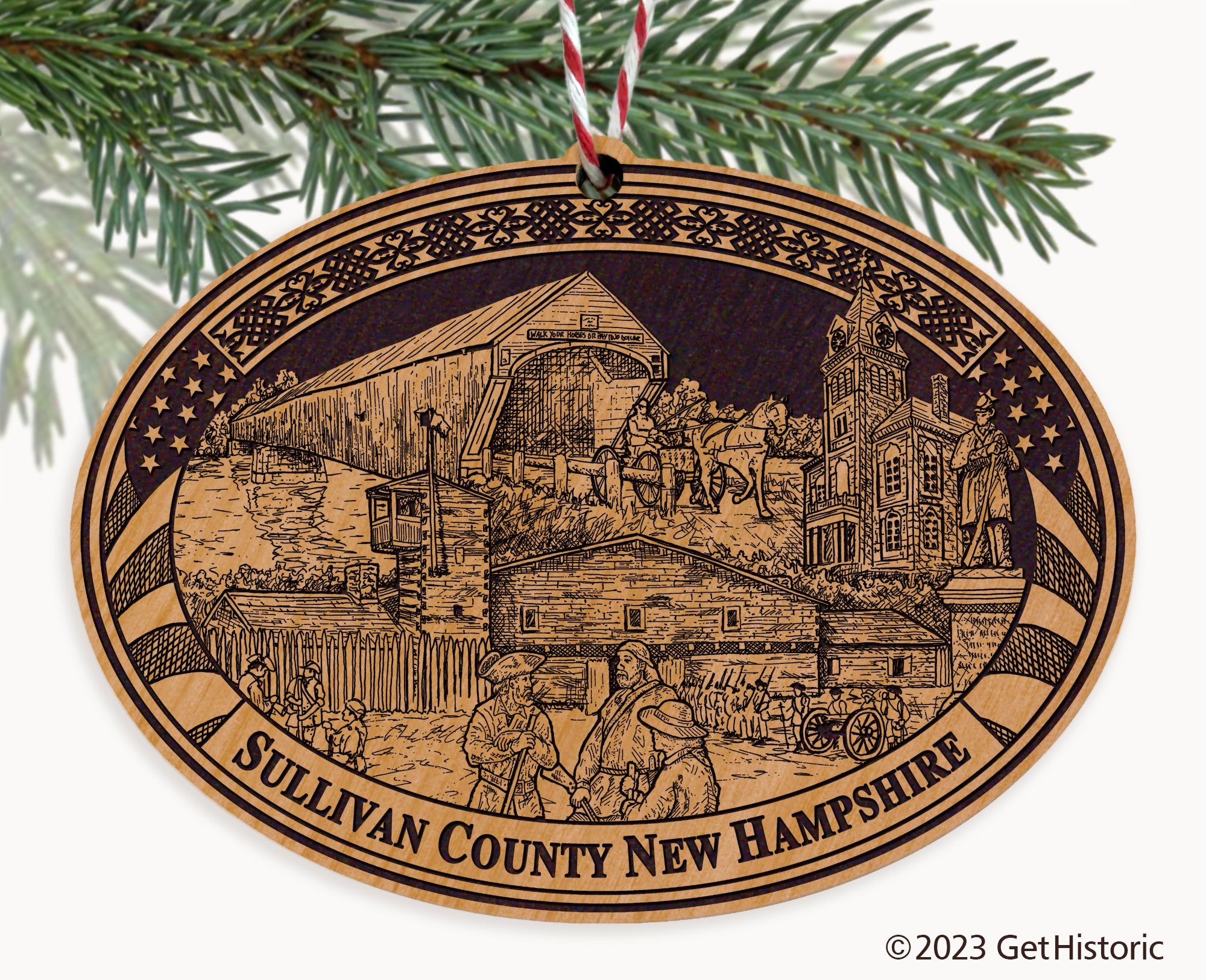 Sullivan County New Hampshire Engraved Natural Ornament
