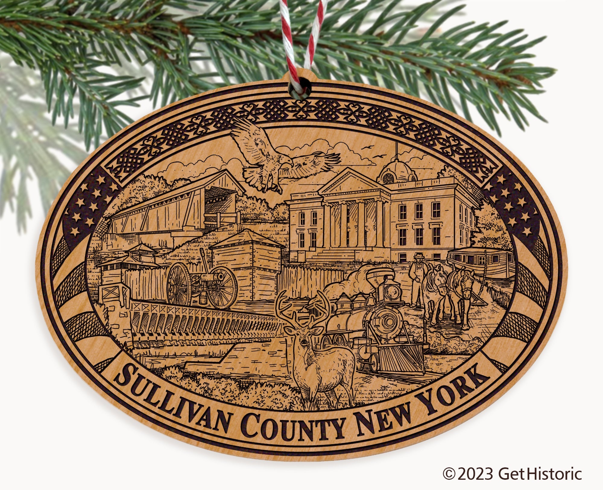 Sullivan County New York Engraved Natural Ornament
